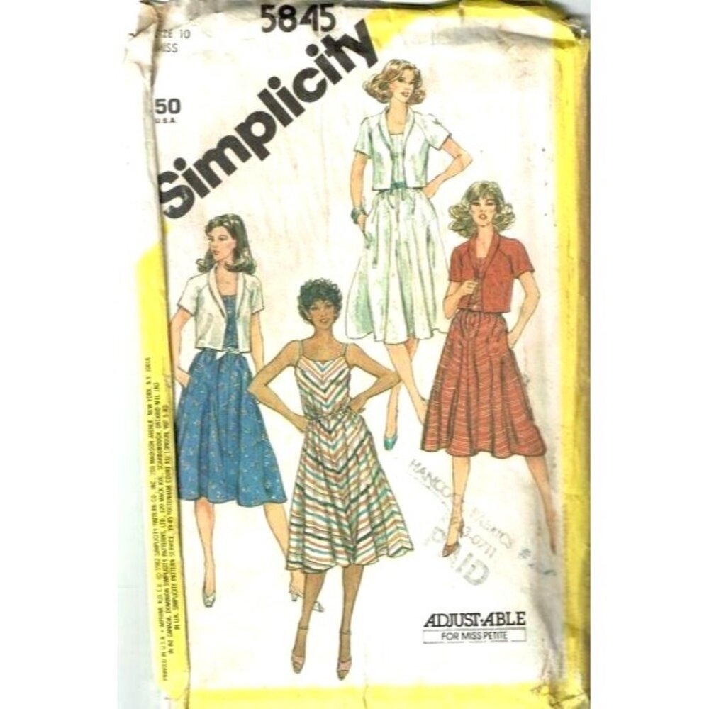 Simplicity 5845 Miss‎ Petite Size 10 Sewing Pattern Semi-Fitted Sundress Jacket